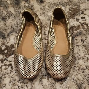 Gold Perforated Women's Flats